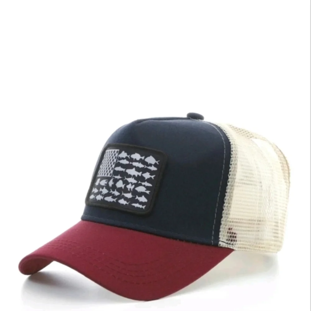 Unisex Mesh Fisherman Hat Red and blue